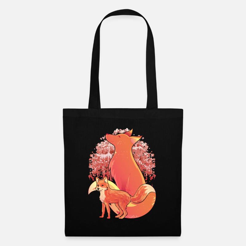 Kirschblüten Wald Tier Sakura Fuchs Geschenk Fuchs - Stoffbeutel - Schwarz