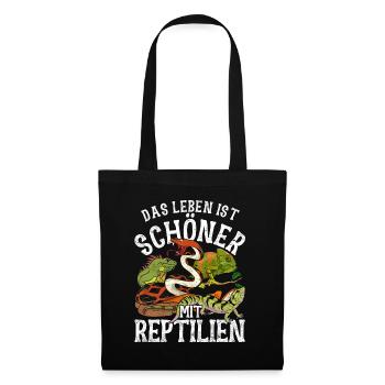 Lustiges Das Leben ist schöner mit Reptilien - Stoffbeutel - Schwarz - Vorne