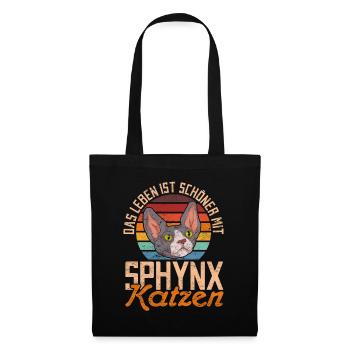 Retro Das Leben ist schöner mit Sphynx Katzen - Stoffbeutel - Schwarz - Vorne