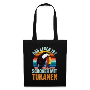 Das Leben ist schöner mit Tukanen Retro Tukan - Stoffbeutel - Schwarz - Vorne