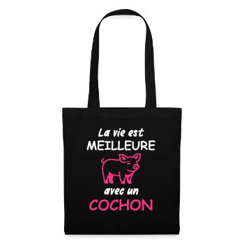 Le vie est meilleure avec un cochon - Sac en tissu - noir - Devant