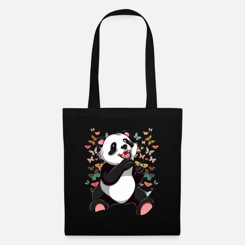 Chinesisches Tier Geschenk Schmetterling Panda - Stoffbeutel - Schwarz