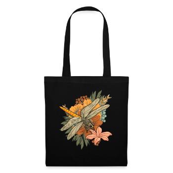 Tierliebhaber Vintage Blumen Tier Geschenk Libelle - Stoffbeutel - Schwarz - Vorne