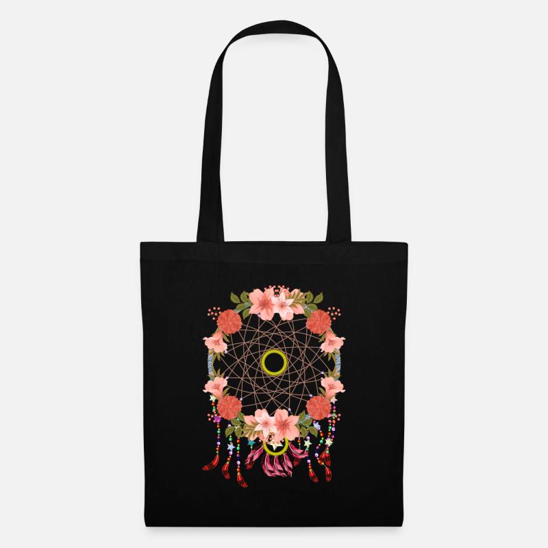 Boho Blumen Schmuck Esoterik Geschenk Traumfänger - Stoffbeutel - Schwarz