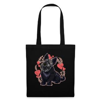 Scottie Herz Hunde Geschenk Scottish Terrier - Stoffbeutel - Schwarz - Vorne