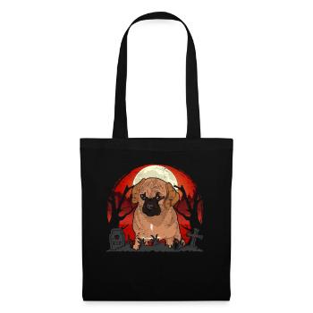 Vollmond Hund Geschenk Gruseliges Halloween Puggle - Stoffbeutel - Schwarz - Vorne