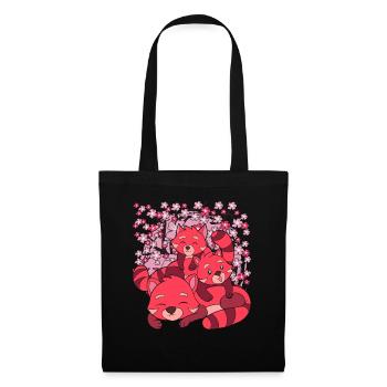 Sakura Zoo Tier Geschenk Kirschblüten Roter Panda - Stoffbeutel - Schwarz - Vorne