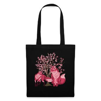 Sakura Tree Forest Animal Gift Cherry Blossom Fox - Tote Bag - black - Front