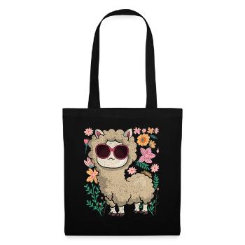 Coole Sonnenbrille Blumen Alpaka Geschenk Lama - Stoffbeutel - Schwarz - Vorne