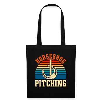 Retro Hufeisen Werfer Geschenk Pferde Hufeisen - Stoffbeutel - Schwarz - Vorne
