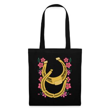 Pferde Reiten Geschenk Reiter Blumen Hufeisen - Stoffbeutel - Schwarz - Vorne