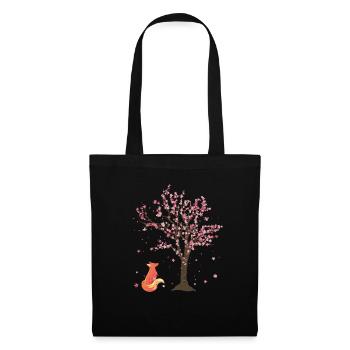 Cherry Blossoms Tree Woodland Animal Gift Sakura Fox - Tote Bag - black - Front