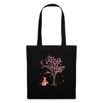Sakura Tree Woodland Animal Gift Cherry Blossom Fox - Tote Bag - black - Front