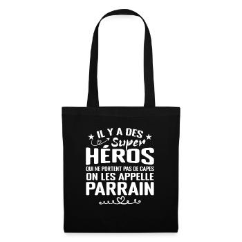 Parrain Super Héros Cadeau Humour Parrain - Sac en tissu - noir - Devant