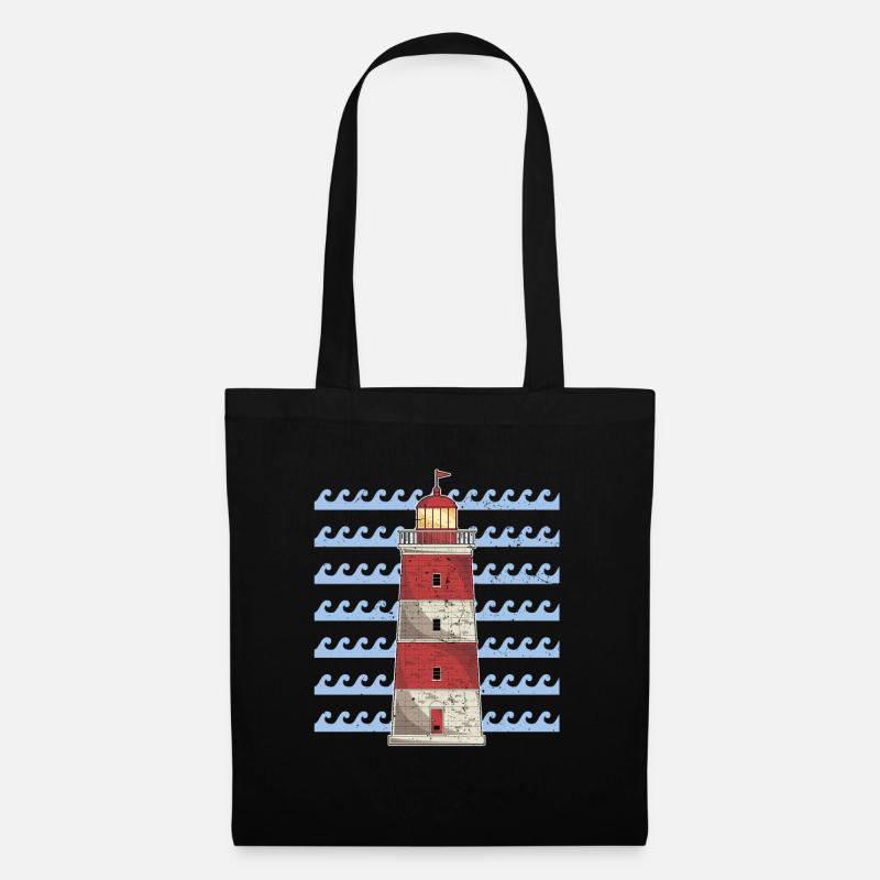 Mer vagues océan cadeau phare - Sac en tissu - noir