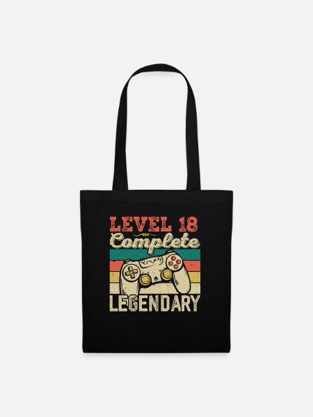 Level 18 abgeschlossen, Geschenk zum 18. Geburtstag - Stoffbeutel - Schwarz