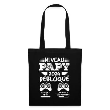 Niveau Papy Débloqué Futur Grand Père 2024 Cadeau - Sac en tissu - noir - Devant