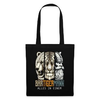 Bärtigermann Bär Tiger Mann Geschenk Bart Sprüche - Stoffbeutel - Schwarz - Vorne