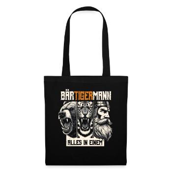 Bärtigermann Bär Tiger Mann Geschenk Bart Sprüche - Stoffbeutel - Schwarz - Vorne