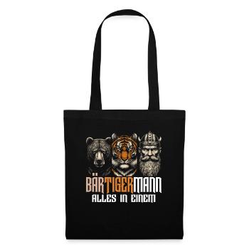 Bärtigermann Bär Tiger Mann Geschenk Bart Sprüche - Stoffbeutel - Schwarz - Vorne