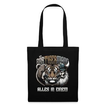 Bärtigermann Bär Tiger Mann Geschenk Bart Sprüche - Stoffbeutel - Schwarz - Vorne
