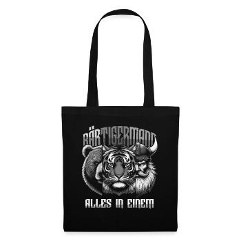 Bärtigermann Bär Tiger Mann Geschenk Bart Sprüche - Stoffbeutel - Schwarz - Vorne