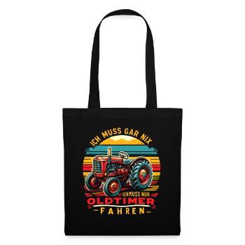 Traktor Oldtimer Landwirtschaft Geschenk Bauer - Stoffbeutel - Schwarz - Vorne