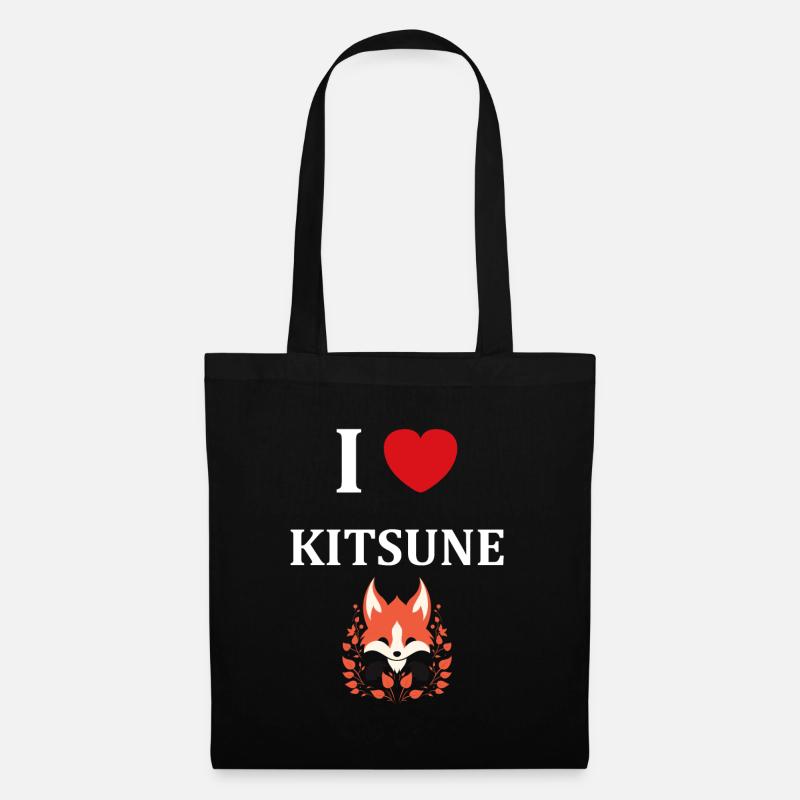 Kitsune Japanischer Little Fox Humor - Stoffbeutel - Schwarz