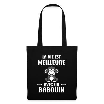Humour petit singe babouin - Sac en tissu - noir - Devant
