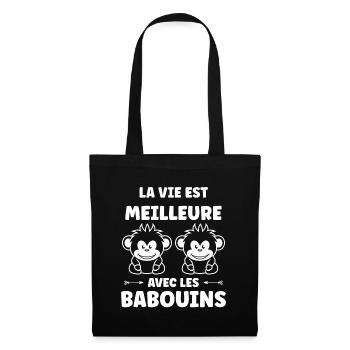 Humour petit singe babouin - Sac en tissu - noir - Devant
