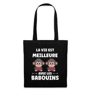 Humour petit singe babouin - Sac en tissu - noir - Devant