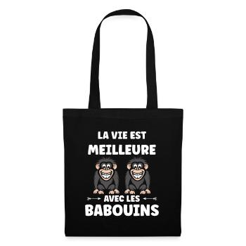 Humour petit singe babouin - Sac en tissu - noir - Devant