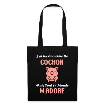 cochon - Sac en tissu - noir - Devant