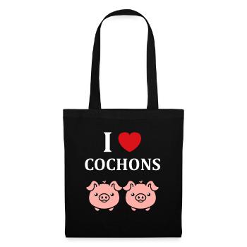 cochon - Sac en tissu - noir - Devant