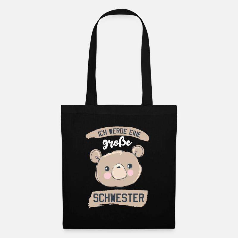Ich werde große Schwester, Teddybär, Geburt - Stoffbeutel - Schwarz