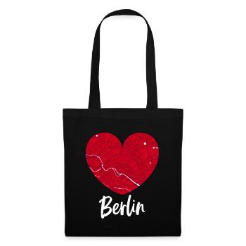 Berlin – City Stadtplan Map Karte (Herz) - Stoffbeutel - Schwarz - Vorne