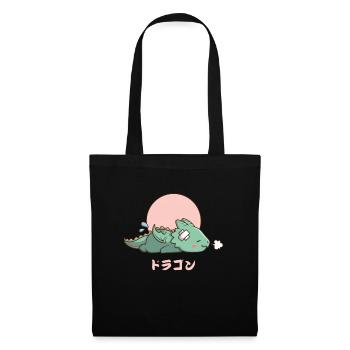 Kawaii schlafender Drache - Stoffbeutel - Schwarz - Vorne