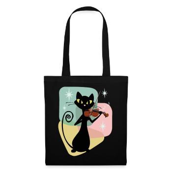 Violon Rétro Noir Mid Century Cat - Sac en tissu - noir - Devant