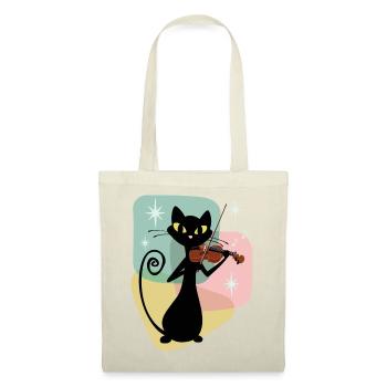 Retro Geigenspieler Black Mid Century Cat - Stoffbeutel - Natur - Vorne