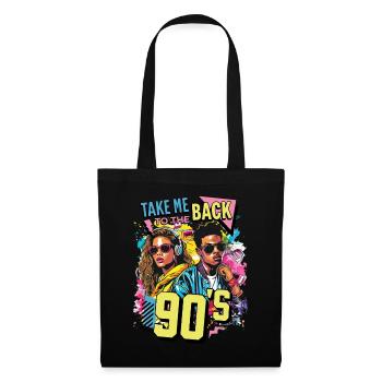 90s 90er Jahre Bunt Musik Party Karneval Kostüm - Stoffbeutel - Schwarz - Vorne