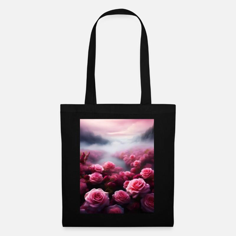 Des roses roses éparpillées dans la mer de brouillard - Sac en tissu - noir