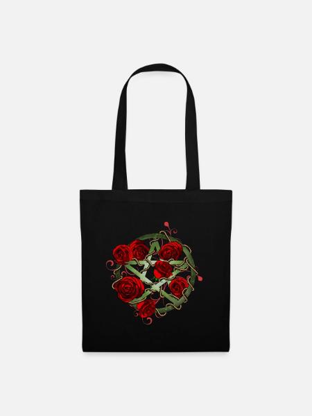 Rosen Pentagramm natur - Stoffbeutel - Schwarz