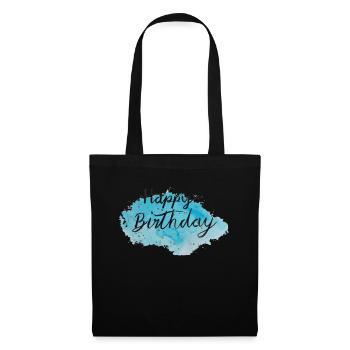 Aquarell - Happy Birthday / blau - Stoffbeutel - Schwarz - Vorne