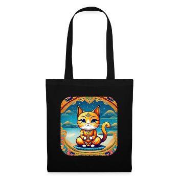 Chat mignon en position de yoga de Bouddha - Sac en tissu - noir - Devant