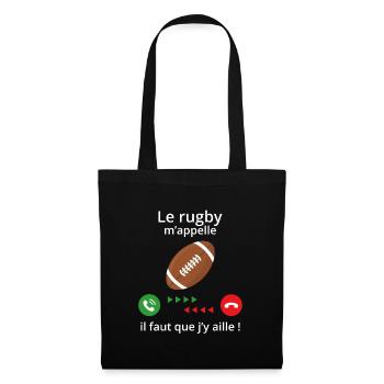 t shirt de rugby - le rugby m'appelle - Sac en tissu - noir - Devant