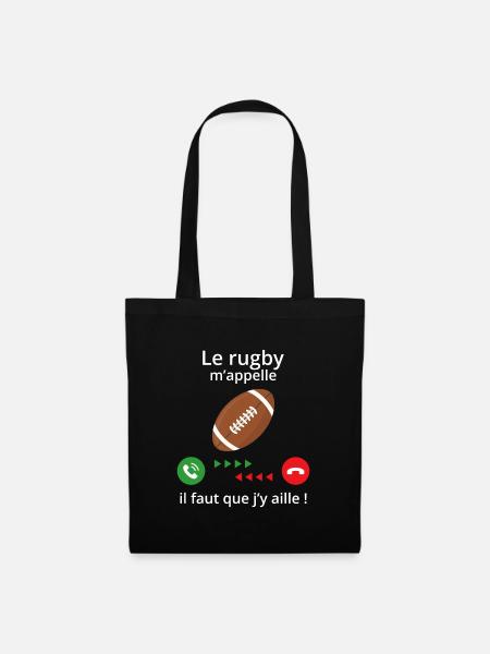 t shirt de rugby - le rugby m'appelle - Sac en tissu - noir