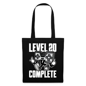 Level 20 Complete Geburtstagsgeschenk 20 Jahre - Stoffbeutel - Schwarz - Vorne