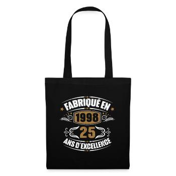 Cadeau d'anniversaire 25 ans, Fabriqué en 1998 - Sac en tissu - noir - Devant