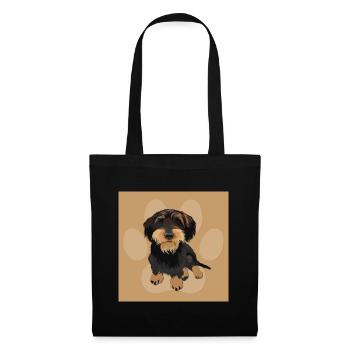 Rauhaardackel, Teckel, Dackel, Hund, Illustration - Stoffbeutel - Schwarz - Vorne