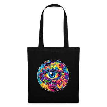 Psychedelisches Auge: Farbiges Trippy Design - Stoffbeutel - Schwarz - Vorne